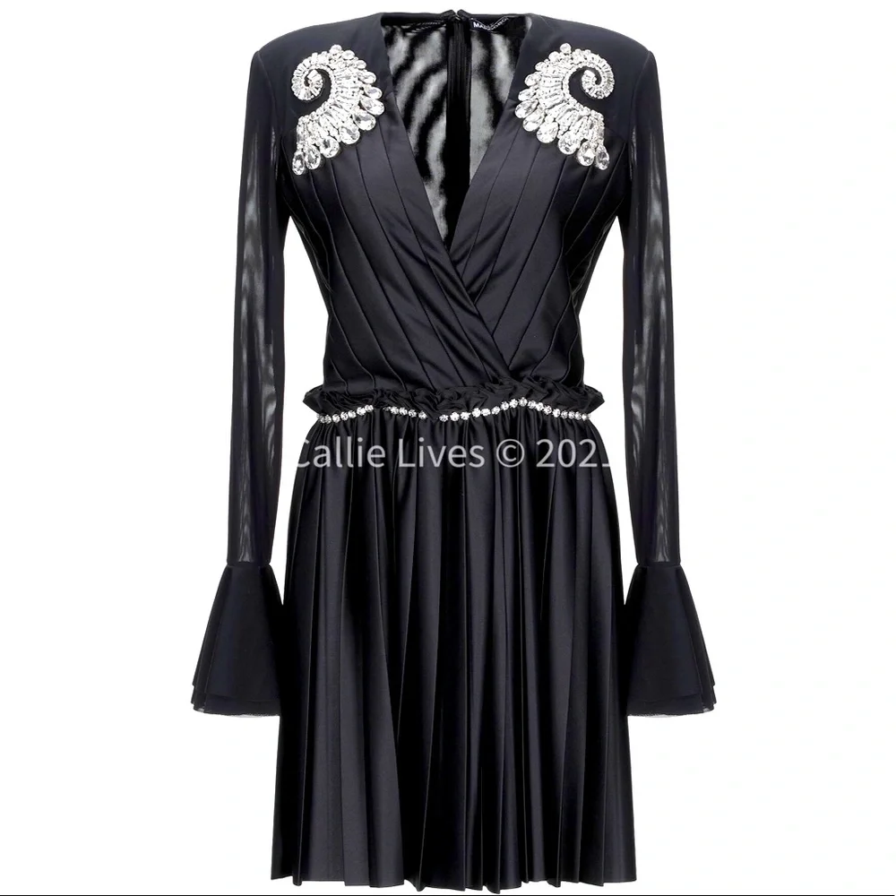 Callie Marco Bologna Pleated Spiral Jewel Statement Dress 8 - Picture 4 of 7